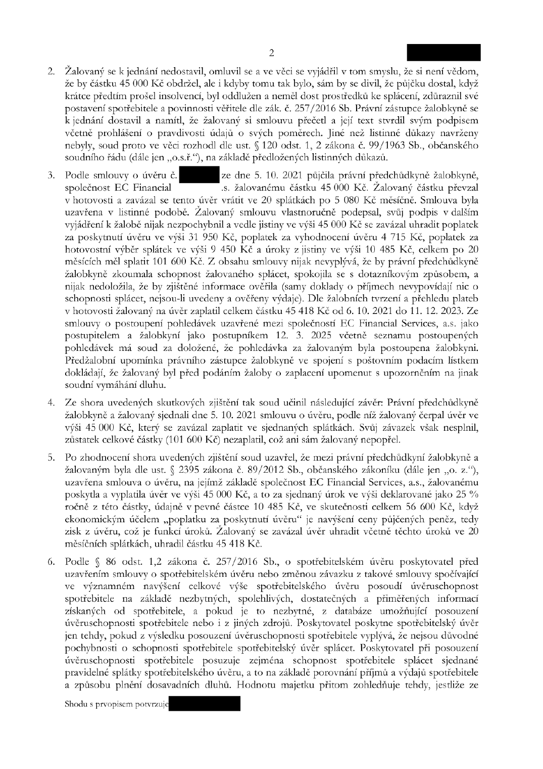 Anonymizované soudní rozhodnutí, strana 2 z 3