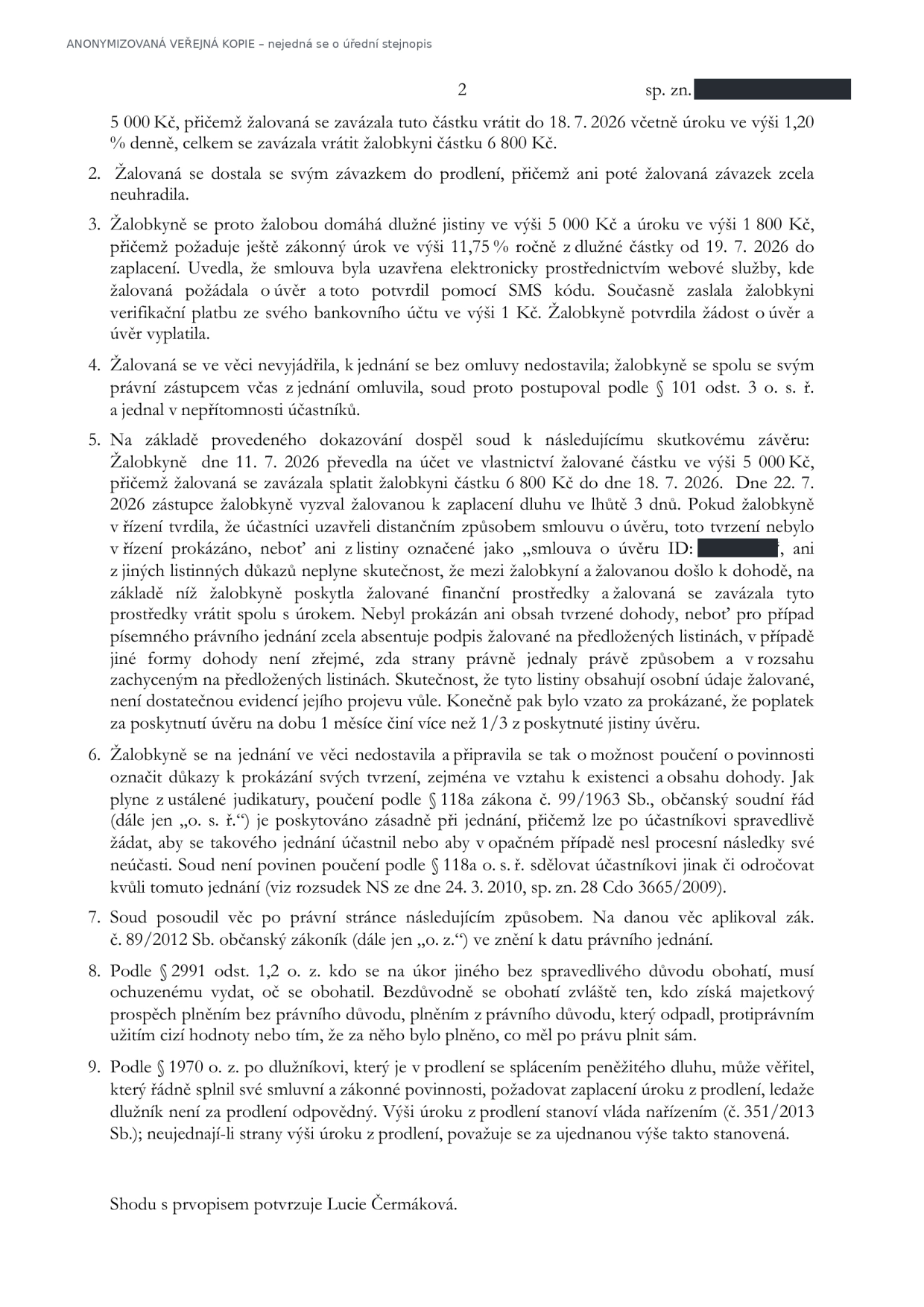 Anonymizované soudní rozhodnutí, strana 2 z 3